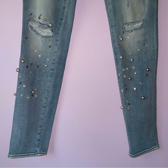 Driftwood Beau Skinny Jeans Size 26 Pearl Studded Light Wash Distressed - Picture 4 of 9